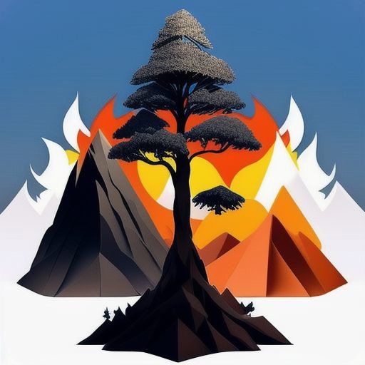a (learned_embeds-step-2000:1), logo of mountain, tree, fire